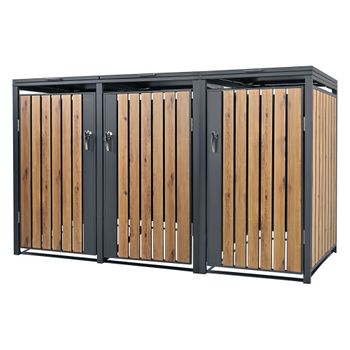 Caja De Basura Para 3 Cubos 240l 200x80x116,3 Cm Antracita/madera Acero Ml-design