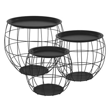 Set De 3x Mesas De Centro Auxiliares Ø31cm/ø38cm/ø47cm Negra Ml-design