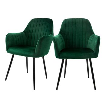 2 X Sillas De Comedor Con Funda Y Patas De Metal Verde Ml-design