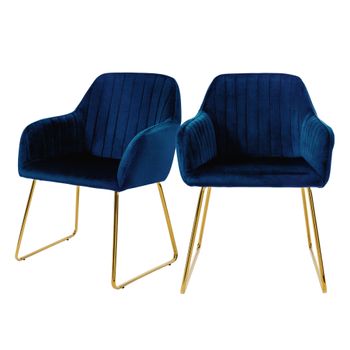 2 X Sillas De Comedor Con Patas De Metal, Azul Ml-design