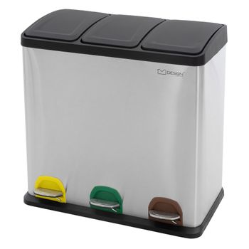 Cubo de basura metálico para reciclaje con 4 compartimentos de 4 x 20  litros (80 L) color negro - Cablematic
