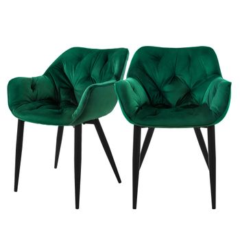 2 X Sillas De Comedor Con Patas De Metal, Verde Oscuro Ml-design