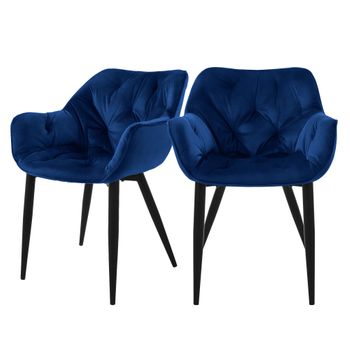 2 X Sillas De Comedor Con Patas De Metal, Azul Oscuro Ml-design