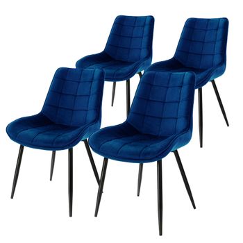 Set 4x Sillas De Comedor Oscuro Moderno 88cm Azul Ml-design