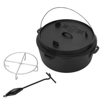 Dutch Oven Set Bbq 13.6l Negro Con Elevador De Tapa Y Trébede Bbq#boss