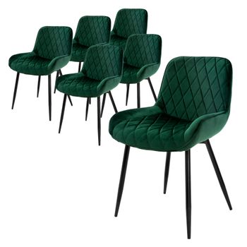 Set 6x Sillas De Comedor 88 Cm Terciopelo Verde Ml-design