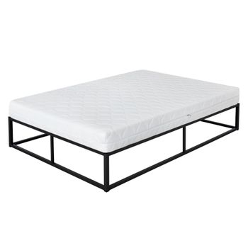 Cama De Estructura Metalica 160x200cm Negra Con Colchón Ml-design