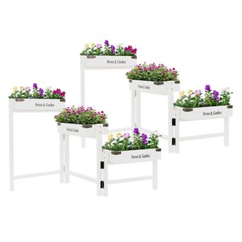 Flower Stand Blanco Planta Escaleras 3 Tiers Madera Ml Design