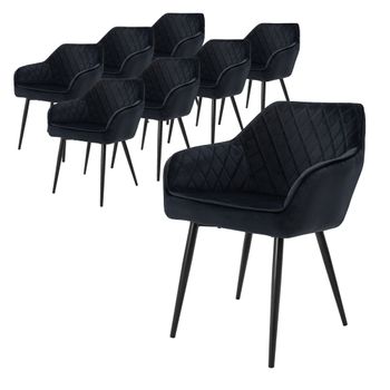 Set 8x Sillas De Comedor Estilo Moderno Negras Ml-design