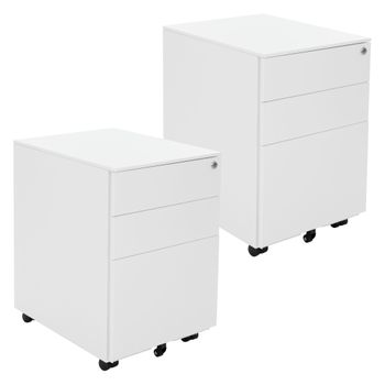 Set 2x Mueble Archivadior Móvil Blanco Para Oficina Cajonera Ml-design