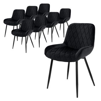 Juego De 8 Sillas De Comedor Tapizada Con Respaldo Negro Ml-design