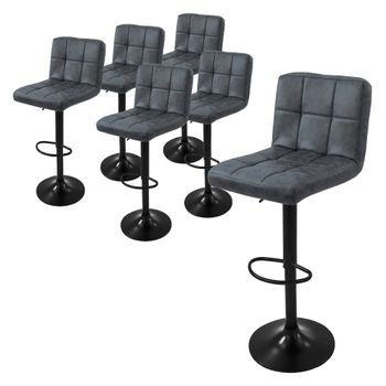 Set 6x Taburetes De Bar 63-83cm De Piel Sintética Antracita Ml-design