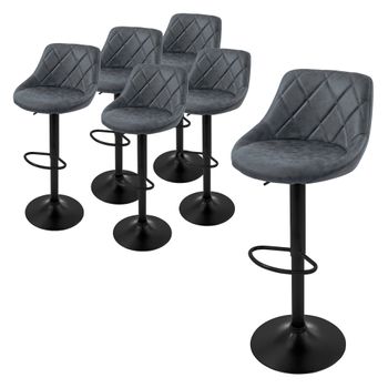 6x Taburetes De Bar Tapizados 360° 62 - 82 Cm Antracita Ml-design