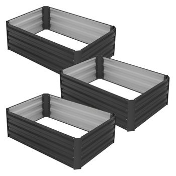 Set Of 3 Raised 90x60x30 Cm Garden Beds Made Of Metal Ml-design