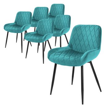 Juego De 6 Sillas De Comedor Con Respaldo Tapizada Turquesa Ml-design