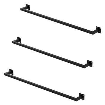 Set 3x Percheros De Pared 110x12cm De Acero Inoxidable Negro Ml-design