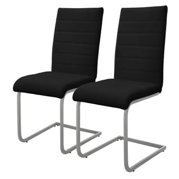 Juego 2x Sillas De Comedor Tapizadas De Pu Negro Ml-design