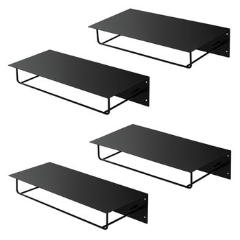 Set De 4 Percheros De Pared Con Barra, 60x30x15 Cm, Negro, Ml-design