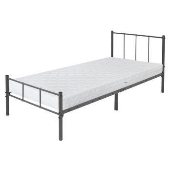 Cama De Estructura Metalica 90x200cm Antracita Con Colchón Ml-design