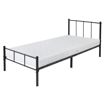 Cama De Estructura Metalica 90 X 200 Cm Negra Con Colchón Ml-design