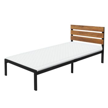 Cama De Estructura Metalica 90x200cm Negra Con Colchón Ml-design