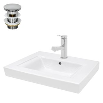 Lavabo Cerámico Rectangular 605x365x130 Mm Blanco Ecd Germany