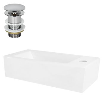 Lavabo Cerámica 51x25x13 Cm Blanco Angular Grifo Derecha Ml-design