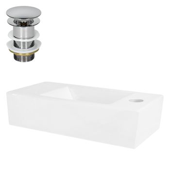 Lavabo Cerámica 51x25x13 Cm Blanco Angular Grifo Derecha Ml-design