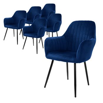 6x Sillas De Comedor Tapizado Aspecto De Terciopelo Azul Ml-design