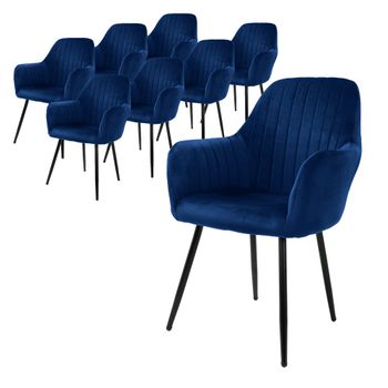 8x Sillas De Comedor Tapizado Aspecto De Terciopelo Azul Ml-design