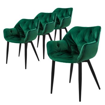 4 X Sillas De Comedor Con Patas De Metal, Verde Oscuro Ml-design