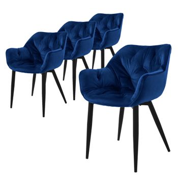 4 X Sillas De Comedor Con Patas De Metal, Azul Oscuro Ml-design