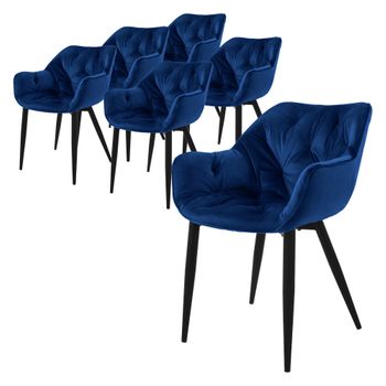 Juego 6x Sillas De Comedor Con Patas De Metal, Azul Oscuro Ml-design