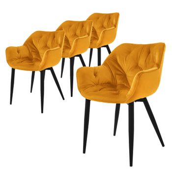 4 X Sillas De Comedor Con Patas De Metal, Amarillo Mostaza Ml-design