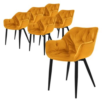 Juego 6 Sillas De Comedor Con Patas Metal, Amarillo Mostaza Ml-design