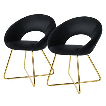 2x Sillas De Comedor Tapizado Aspecto Terciopelo Negro Ml-design