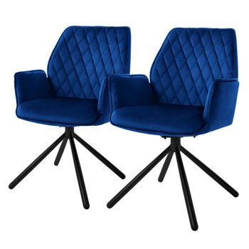 2x Sillas De Comedor Tapizado Aspecto Terciopelo Azul Oscuro Ml-design