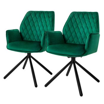 2x Silla De Comedor Tapizado Aspecto Terciopelo Verde Oscuro Ml-design