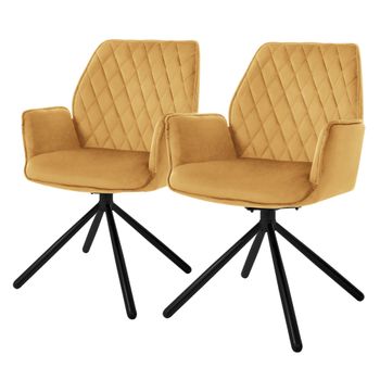 2x Sillas De Comedor Tapizado Aspecto Terciopelo Amarillo Ml-design