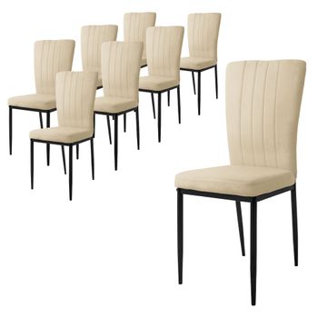 8x Sillas De Comedor Tapizado Aspecto Terciopelo Beige Ml-design