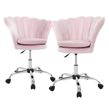 2x Silla Oficina Tapizado Aspecto Terciopelo Rosa Claro Ml-design