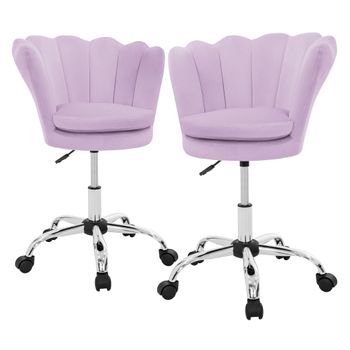 2x Silla Oficina Tapizado Aspecto Terciopelo 360° Lila Ml-design