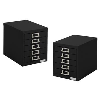 2x Archivadores De Oficina 5 Cajones 28x38x33cm Acero Negro Ml-design