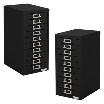 2x Archivadores De Oficina 10 Cajones 28x38x60cm Acero Negro Ml-design