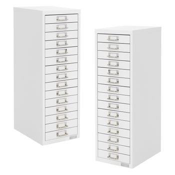 2x Archivadores De Oficina 15 Cajone 28x38x87cm Acero Blanco Ml-design