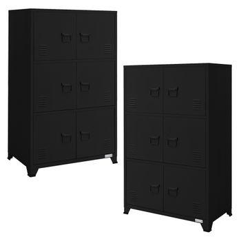 2x Archivadores De Oficina 75x40x120cm Acero Negro Ml-design