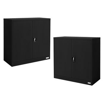 2x Archivadores De Oficina 2 Puertas 90x40x90cm Acero Negro Ml-design