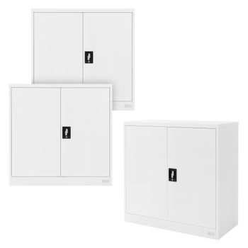 3x Archivadores De Oficina 2 Puertas 90x40x90cm Acero Blanco Ml-design