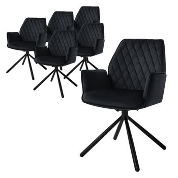 6 Sillas Giratoria Ergonómica De Comedor Tapizada Negro Ml-design