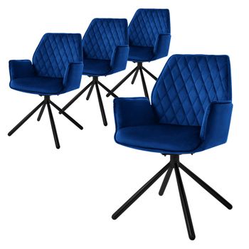 4 Silla Giratoria Ergonómica De Comedor Tapizada Azul Oscuro Ml-design